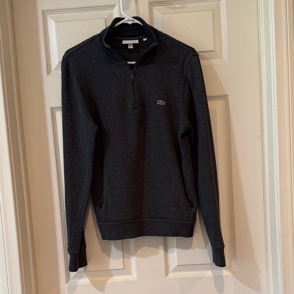 Lacoste Men's Dark Gray Zip-Up Sweater size small